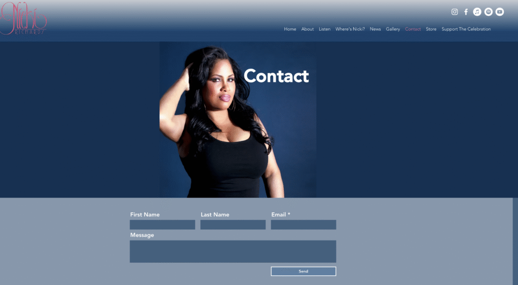 music website - Contact Page